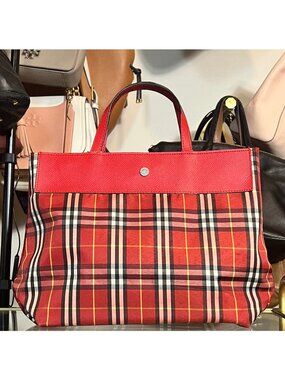 AUTHENTIC BURBERRY RED CHECK TOTE HANDBAG
